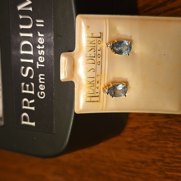 14k Gold Earrings Featuring Blue Topaz And Diamonds - Picture 8 of 10